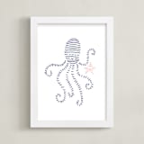 "Lined Animals I" - Art Print in OCEAN BLUE by Jayne Alfieri - Framed