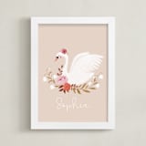 "Romantic swan" - Personalized Art Print in Blush by Tati Abaurre - Framed