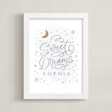 "Sweet Dreams Little One" - Personalized Art Print in Grey by Kristen Smith - Framed