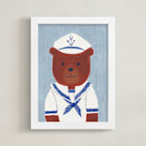 "Sailor Bear" - Art Print in Dusty Blue by Madhvi Samimi - Framed