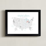 "You Are Here American Map" - Personalized Art Print in Coastal Grey by Jessie Steury - Framed