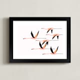 "Flyymingos" - Art Print in Blush by Anee Shah - Framed