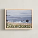 "Seaside Daisies" - Art Print in Dusty Blue by Arohika Verma - Framed Canvas