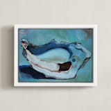 "Oyster Blues" - Art Print in Peacock Blue by Christa Wall - Framed Canvas