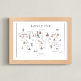 "Travel World Map" - Art Print in Ice by Teju Reval - Framed
