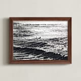 "Cayucos Pier Surfer, Winter Morning Sun" - Art Print in Black and White by Annie Seaton - Framed