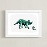 "Triumphant Triceratops" - Art Print in Leaf by Kayla King - Framed