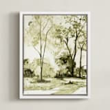 "Sun Kissed Meadow 1" - Art Print in Olive Green by Arohika Verma - Framed Canvas