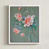 "Arrangement in Rose & Teal" - Art Print in Rose by Sonal Nathwani - Framed Canvas