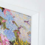 "Hydrangeas at the Market" - Art Print in Lavender Blue by Jacquelyn Sloane Siklos - Frame Close-up