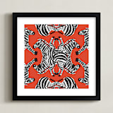 "Zebraba Tile" - Art Print in China Red by 2birdstone - Framed