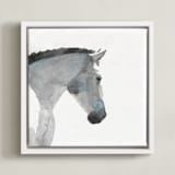 "White Stallion in Profile" - Art Print in Blue Grey by Stephanie Toral - Framed Canvas
