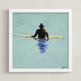 "Topanga Hat Wearing Surfer" - Art Print in cerulean by Annie Seaton - Framed