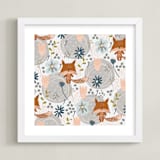 "Fox + Flowers" - Art Print in Chesnut Brown by Coit Creative - Framed