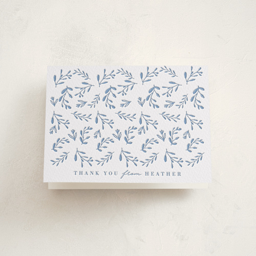 This is a pacific blue baby shower thank you cards with letterpress by Susan Brown called classic baby monogram printing on coventry320 in standard