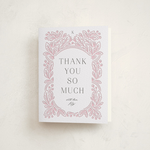 This is a blush baby shower thank you cards with letterpress by Jen Owens called arch printing on coventry320 in standard