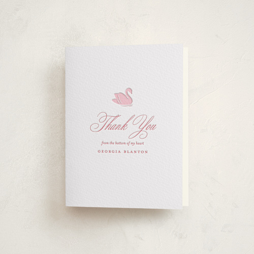 This is a currant baby shower thank you cards with letterpress by Megan Davis called swan shower printing on coventry320 in standard