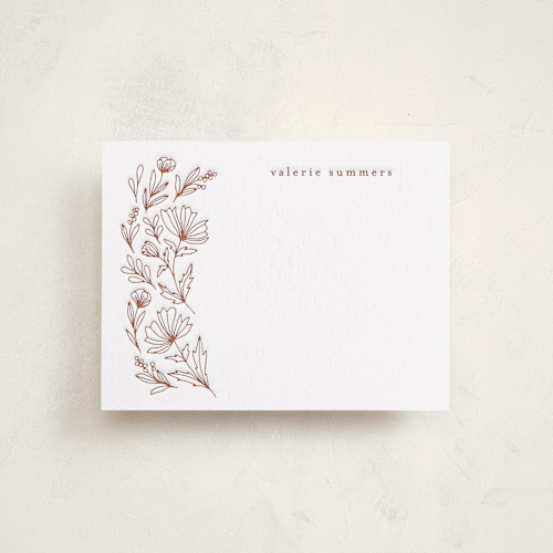 This is a dusty rose personalized stationery thank you cards with letterpress by Heather Cairl called pressed botanicals printing on coventry320 in standard