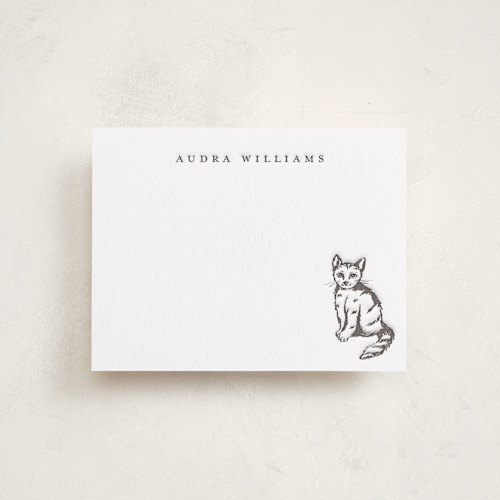 This is a graphite personalized stationery thank you cards with letterpress by Teju Reval called furry friend printing on coventry320 in standard