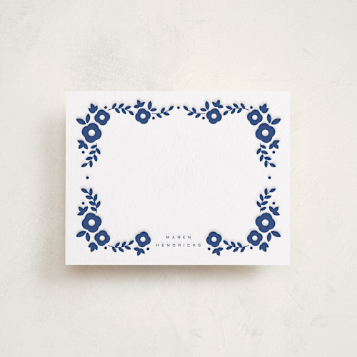 This is a lapis personalized stationery thank you cards with letterpress by Emily Sabol Goss called floral edge printing on coventry320 in standard
