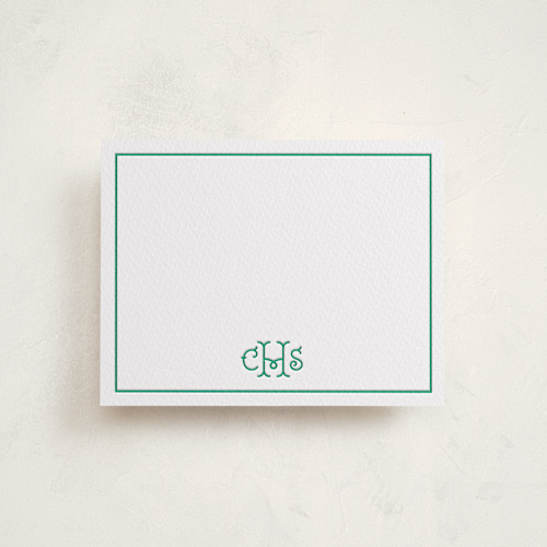 This is a emerald personalized stationery thank you cards with letterpress by mo kelley called keyline initials printing on white cotton in standard