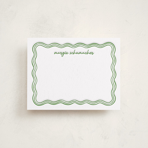 This is a pear personalized stationery thank you cards with letterpress by Erin German called wavy frame printing on coventry320 in standard