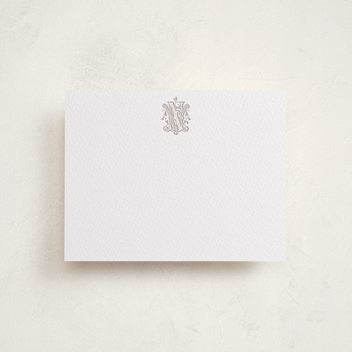 This is a dove grey personalized stationery thank you cards with letterpress by Jenna Holcomb called classically printing on white cotton in standard