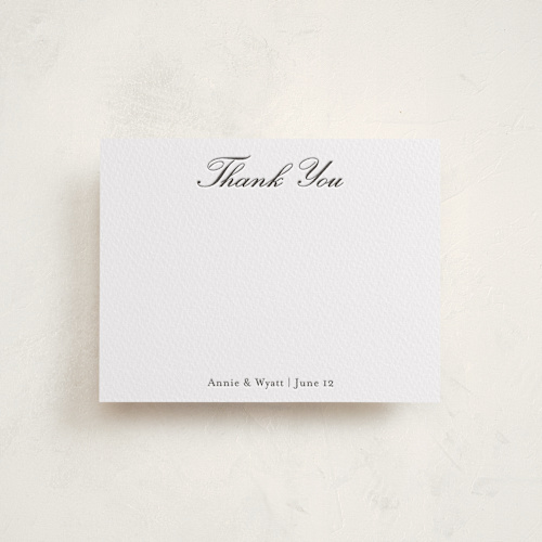 This is a soft black personalized stationery thank you cards with letterpress by Ani Somi called finely printing on white cotton in standard