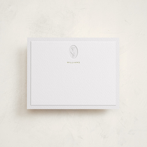 This is a chartreuse personalized stationery thank you cards with letterpress by Ani Somi called calia printing on white cotton in standard