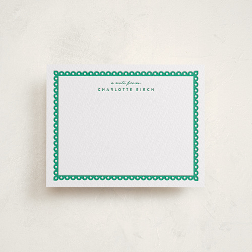 This is a shamrock personalized stationery thank you cards with letterpress by Olivia Raufman called whitby scallop printing on coventry320 in standard