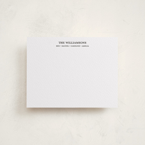 This is a soft black personalized stationery thank you cards with letterpress by Beth Vassalo called simply established printing on white cotton in standard