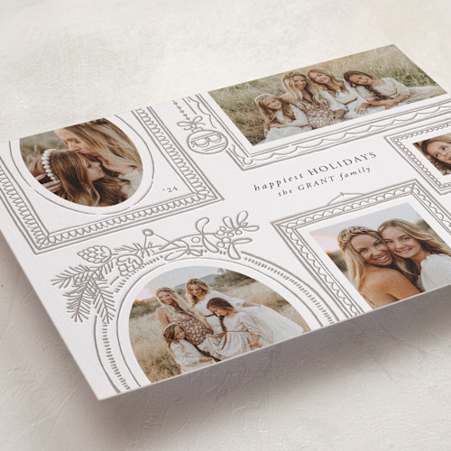 This is a moonlight letterpress holiday cards with letterpress by Leia Matt called gallery wall printing on bright white letterpress paper in standard