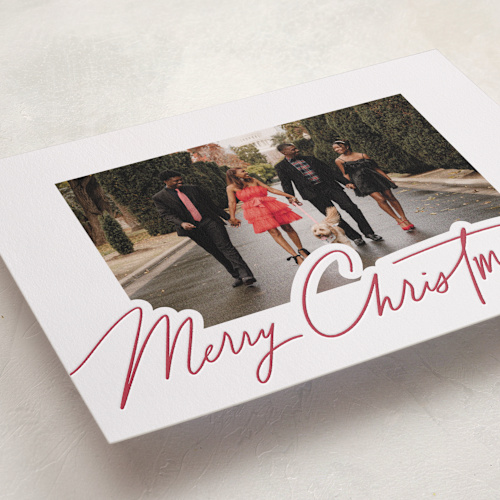 This is a holly berry letterpress holiday cards with letterpress by Everett Paper Goods called pen scripted printing on bright white letterpress paper in standard