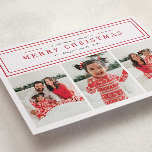 This is a berry letterpress holiday cards with letterpress by Ashlee Townsend called traditional wishes printing on bright white letterpress paper in standard