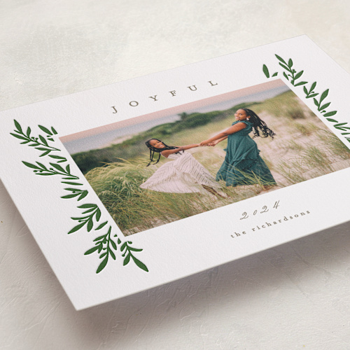 This is a holly letterpress holiday cards with letterpress by Everett Paper Goods called elegant boughs printing on bright white letterpress paper in standard