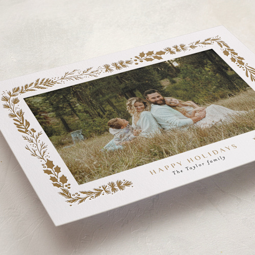 This is a cocoa letterpress holiday cards with letterpress by Alethea and Ruth called collected tiny frame printing on bright white letterpress paper in standard