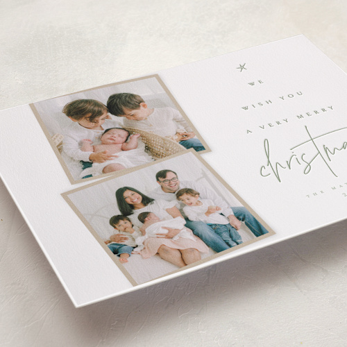 This is a pine letterpress holiday cards with letterpress by Kelly Schmidt called very merry printing on bright white letterpress paper in standard