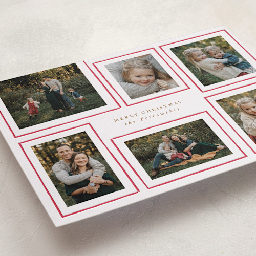 This is a candy cane letterpress holiday cards with letterpress by Corinne Malesic called merry frames printing on bright white letterpress paper in standard