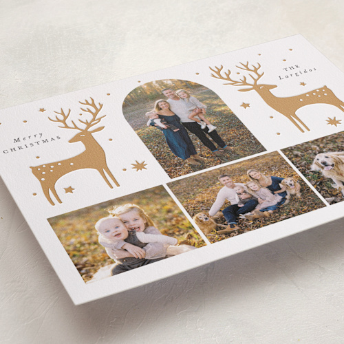 This is a gingerbread letterpress holiday cards with letterpress by Corinne Malesic called magical reindeer printing on bright white letterpress paper in standard