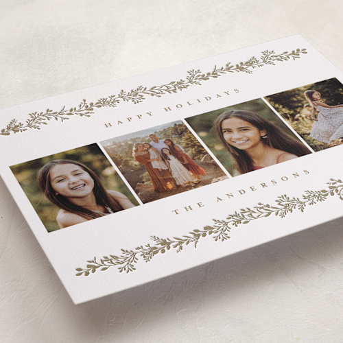 This is a truffle letterpress holiday cards with letterpress by Susan Moyal called festive border printing on bright white letterpress paper in standard