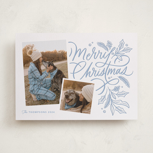 This is a frost letterpress holiday cards with letterpress by Kristen Smith called pressed lettering printing on bright white letterpress paper in standard