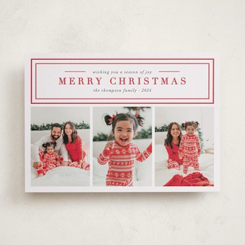 This is a berry letterpress holiday cards with letterpress by Ashlee Townsend called traditional wishes printing on bright white letterpress paper in standard