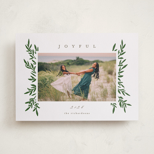 This is a holly letterpress holiday cards with letterpress by Everett Paper Goods called elegant boughs printing on bright white letterpress paper in standard