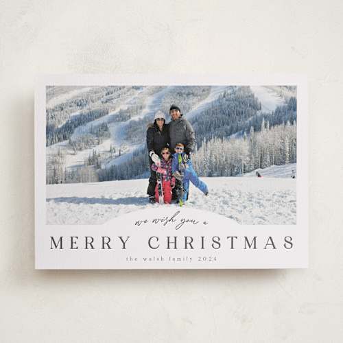 This is a charcoal letterpress holiday cards with letterpress by Nicole Walsh called slight arch printing on bright white letterpress paper in standard