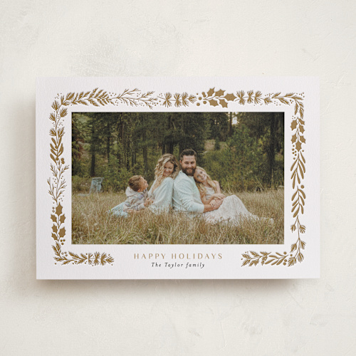 This is a cocoa letterpress holiday cards with letterpress by Alethea and Ruth called collected tiny frame printing on bright white letterpress paper in standard