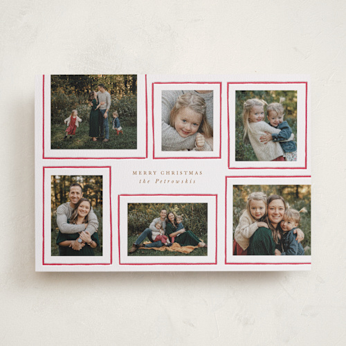 This is a candy cane letterpress holiday cards with letterpress by Corinne Malesic called merry frames printing on bright white letterpress paper in standard