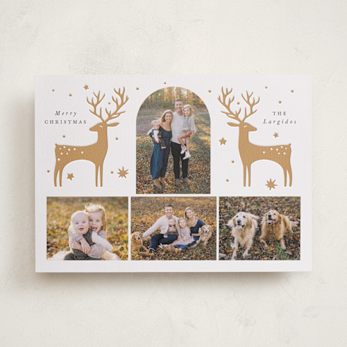 This is a gingerbread letterpress holiday cards with letterpress by Corinne Malesic called magical reindeer printing on bright white letterpress paper in standard