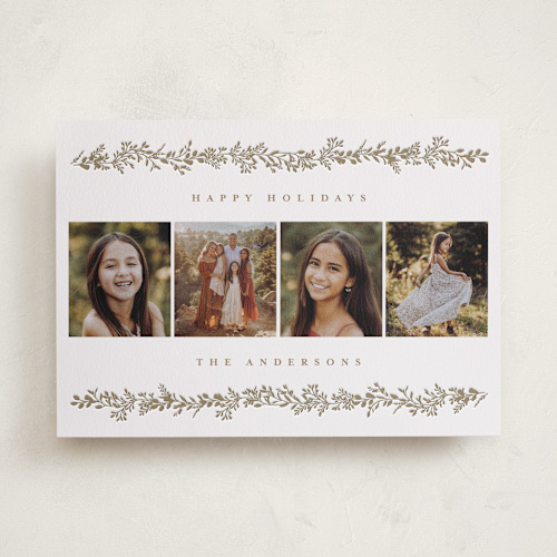 This is a truffle letterpress holiday cards with letterpress by Susan Moyal called festive border printing on bright white letterpress paper in standard