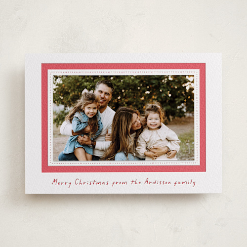 This is a ruby photo mount holiday cards with letterpress by Sara Hicks Malone called betty printing on white cotton in photo_mount