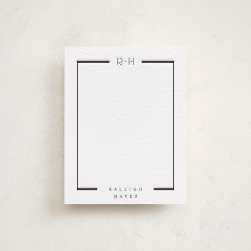 This is a soft black personalized stationery thank you cards with letterpress by Stacey Meacham called luster printing on coventry320 in standard